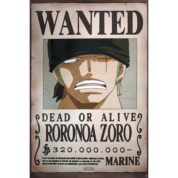 Poster One Piece Wanted Dead or Alive - Roronoa Zoro, sur Close Up