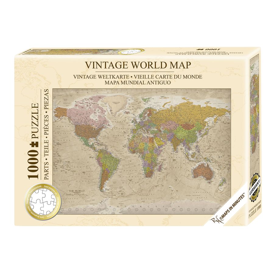 Puzzle Carte du monde Vintage MAPS IN MINUTES [1000 pièces]