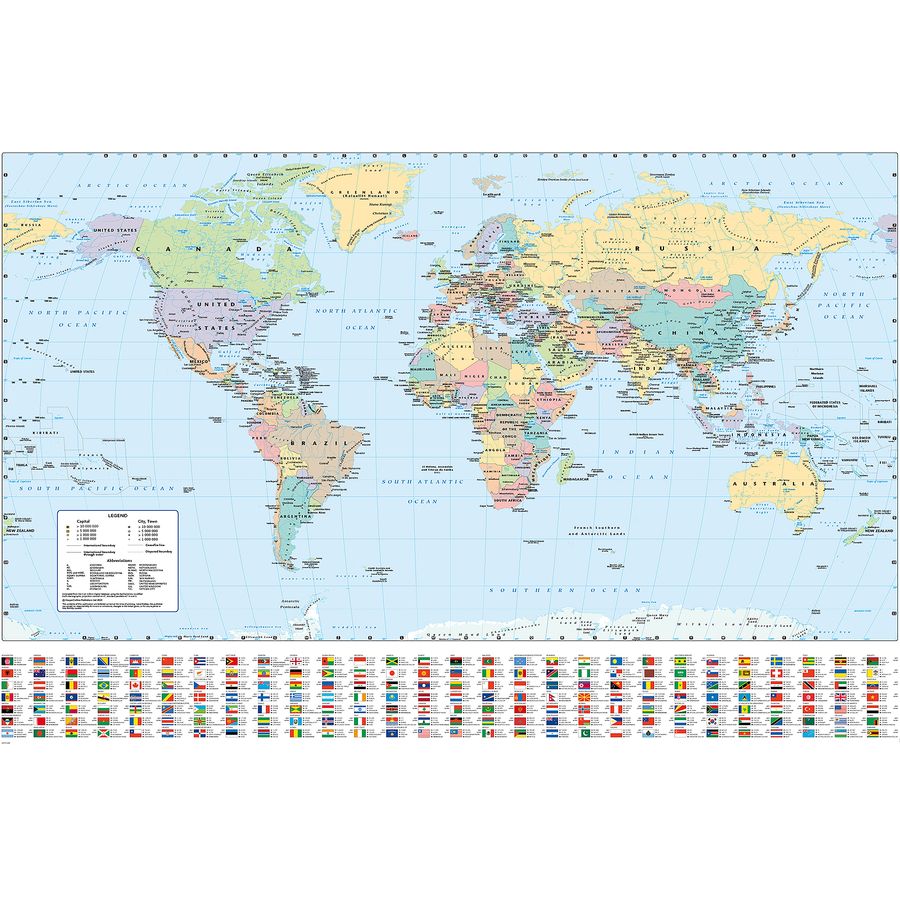 Poster Carte du monde avec drapeaux Harper Collins 2023, sur Close Up
