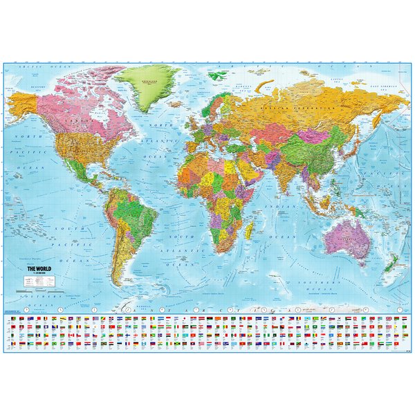 Poster XXL Carte du monde avec drapeaux -
