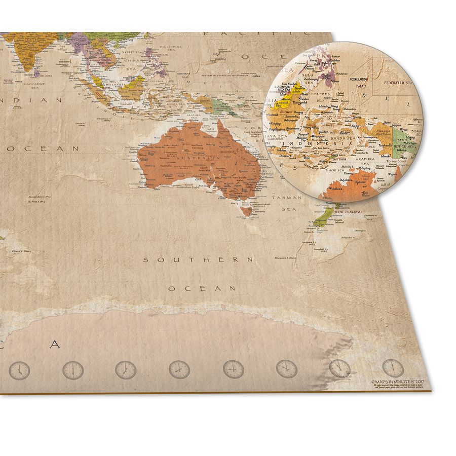 Poster XXL Carte du monde 2017 - Vintage MAPS IN MINUTES®