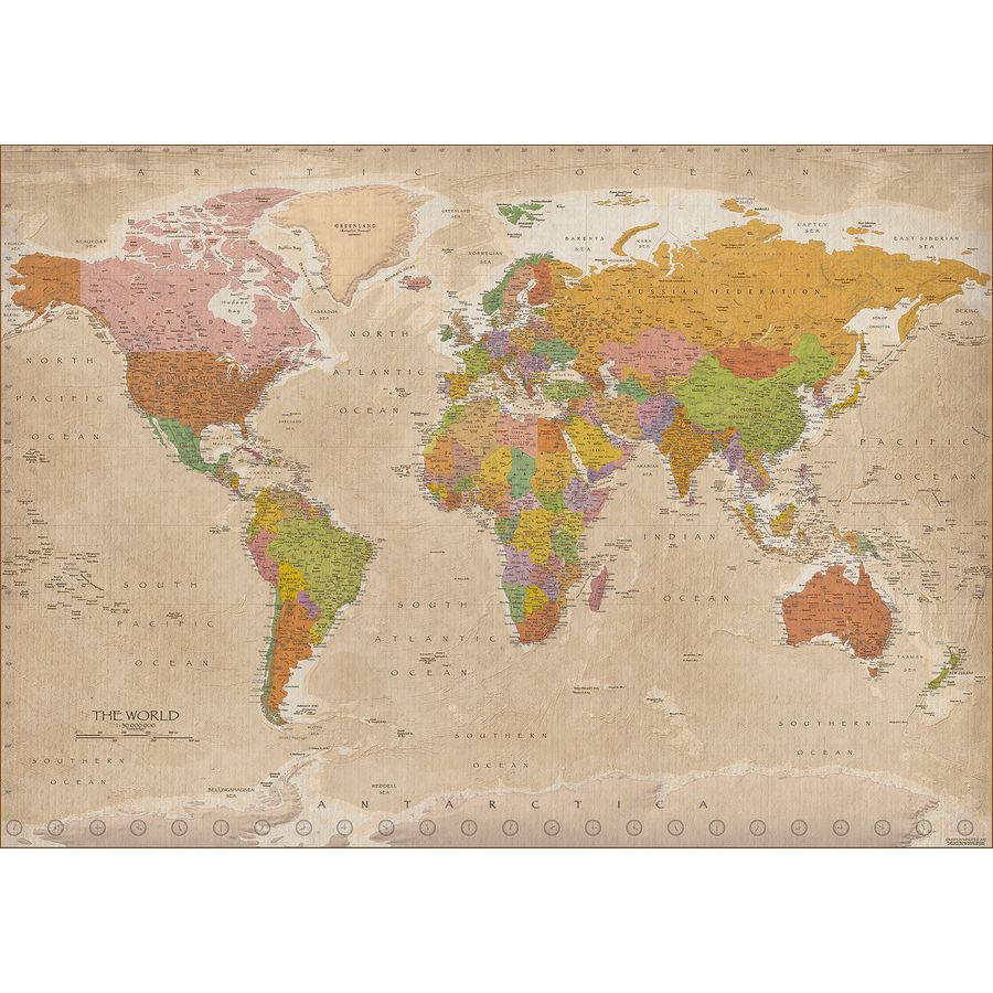 Poster XXL Carte du monde 2017 - Vintage MAPS IN MINUTES®