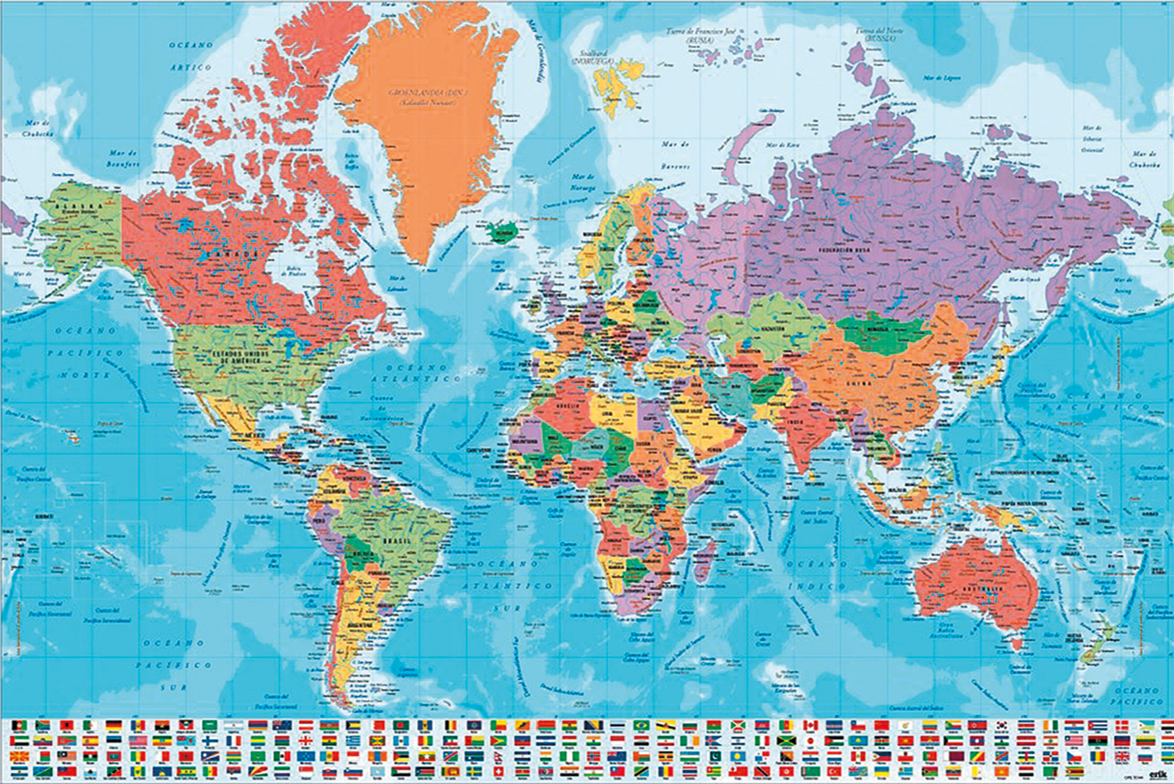 Poster carte du monde avec drapeaux - world-maps