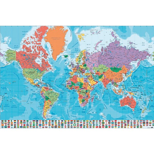 Poster Carte du monde avec drapeaux
