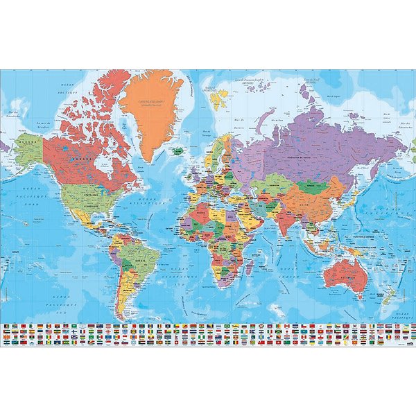 Poster Carte du monde avec drapeaux
